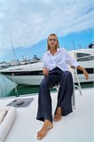 Брюки  палаццо  блестящие синие 293364400